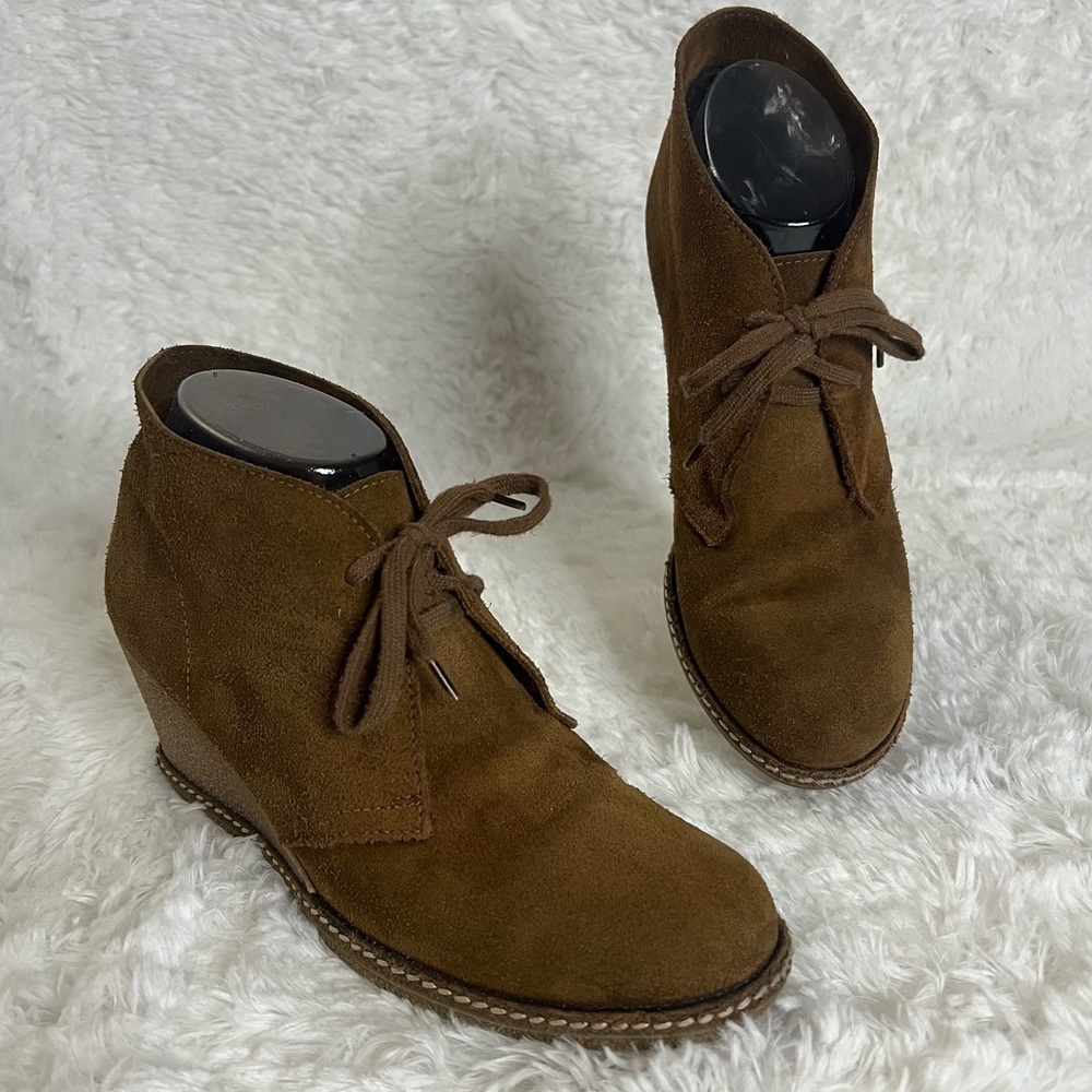 J. CREW Women’s Brown Suede Leather Lace-Up Wedge Ankle Booties Size 8